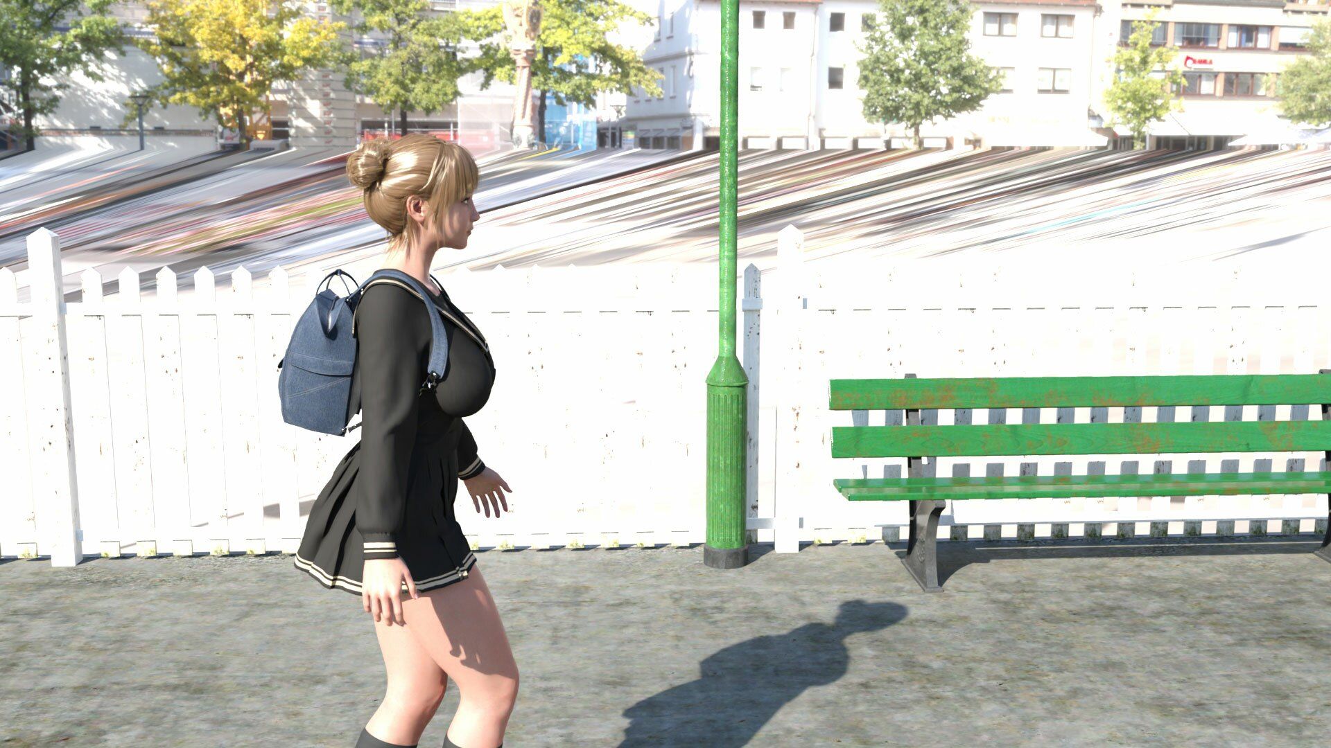 早朝の駅で常軌を逸したスカートの短さの女子学生を見つけた。学校へ向かってホームを歩いているところをドローンを使って追いかけてスカート内を盗撮（009:ノーパン・パ…6